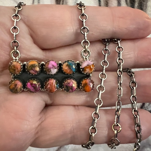 ❤️ Pink Dream Dahlia Kingman Turquoise 20” Southwestern Bar Necklace 15.9 gms - Picture 5 of 13